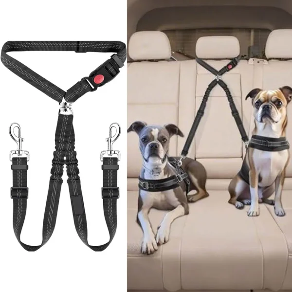 S73c48ed9940346ab94bf4ad264133377g.webp Double-headed Dog Safety Harness Pet Car Headrest Restraint Device Adjustable Tension Split Connection Safety Harness for Travel