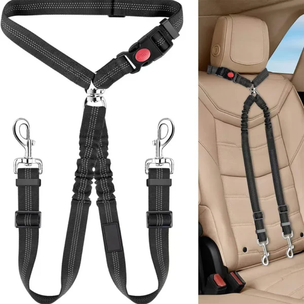 S88db22db71b440c79fea7057bf8516ebj.webp Double-headed Dog Safety Harness Pet Car Headrest Restraint Device Adjustable Tension Split Connection Safety Harness for Travel